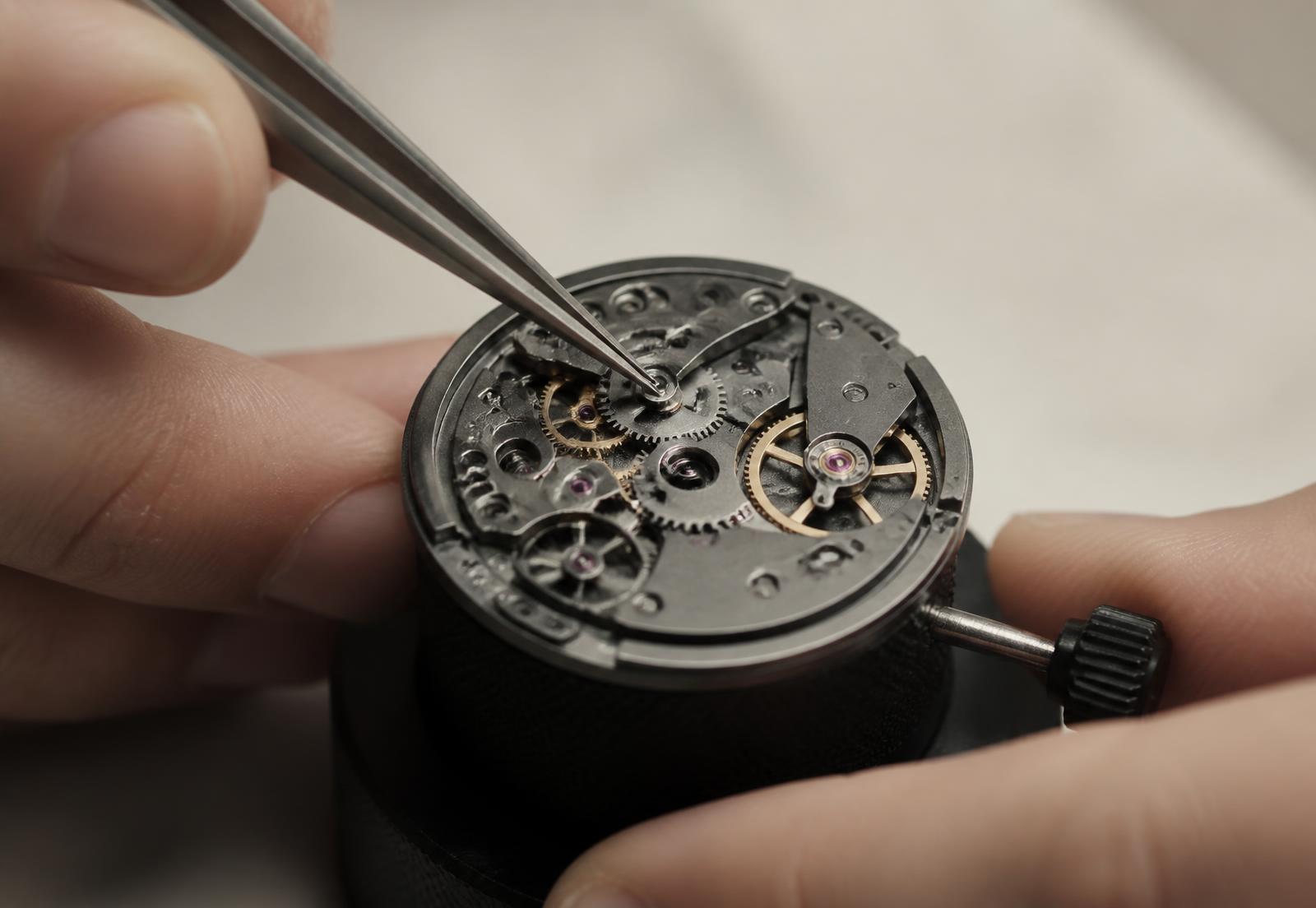 Watchmaker assembling a minimalist Swiss movement by hand